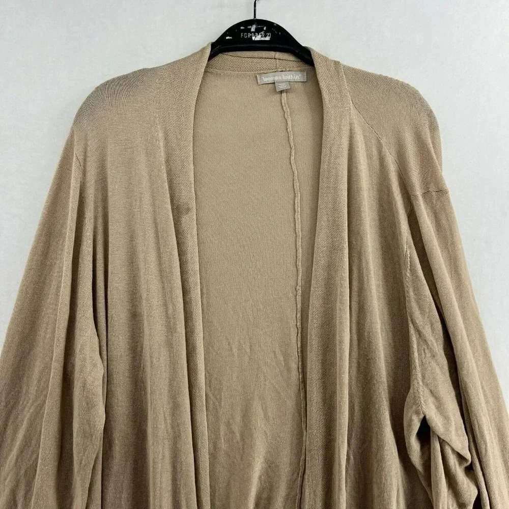 Woman Within Cardigan Women's Sz 2X Brown Open Front Draped Knitted Stretch - Picture 6 of 13